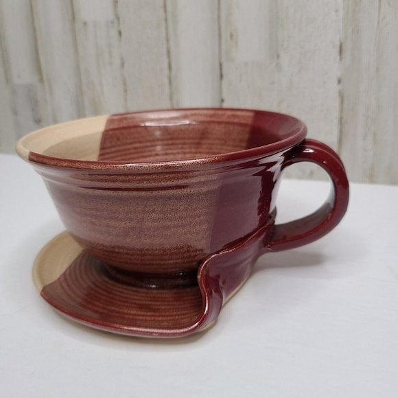 Art Pottery Clay Pottery Unique Soup Bowl Mug Plate Dish One Piece Tri Color - Picture 1 of 16
